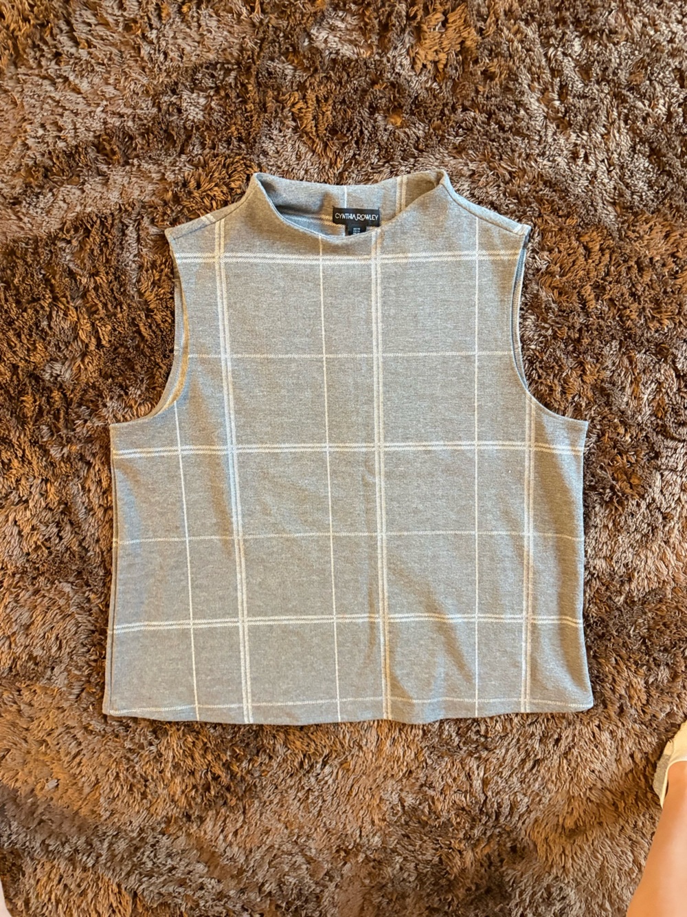 Cynthia Rowley Gray Windowpane Mock-Neck Tank